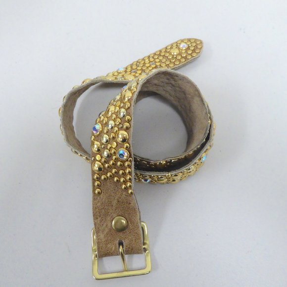 VINTAGE LEATHER BELT swarovski crystal 36 completely studded